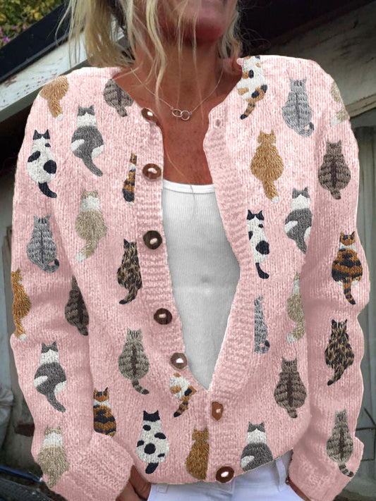 Olyvane | The Feline Motif Knit Cardigan