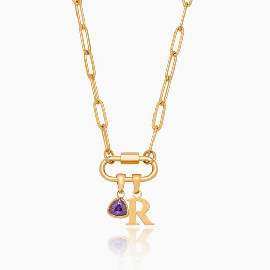 Carabiner Charm Lock Necklace | 18K Gold-Plated | Custom Initial & Birthstone Chain