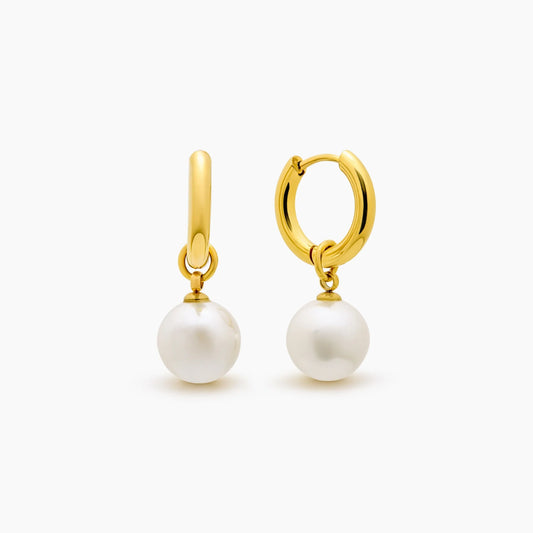 Pearl Drop Earrings | Gold Hoop | Freshwater Pearl