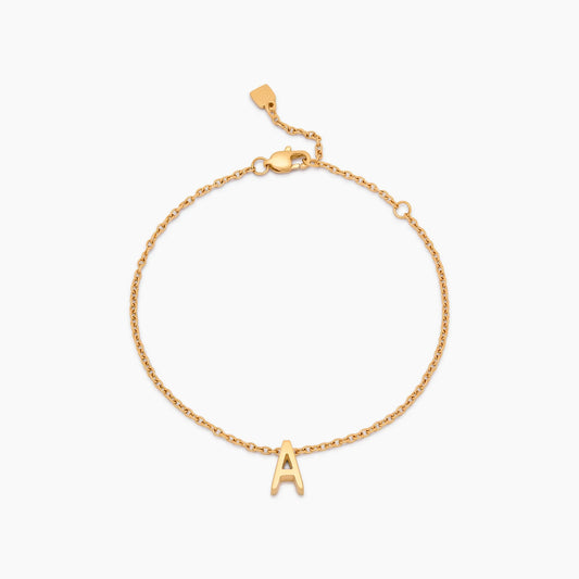 Dainty Initial Charm Bracelet | 18K Gold-Plated | Fine Chain Initial