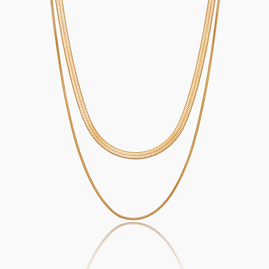 Double Snake Chain Layered Necklace | Gold-Plated | Two Snake Chains