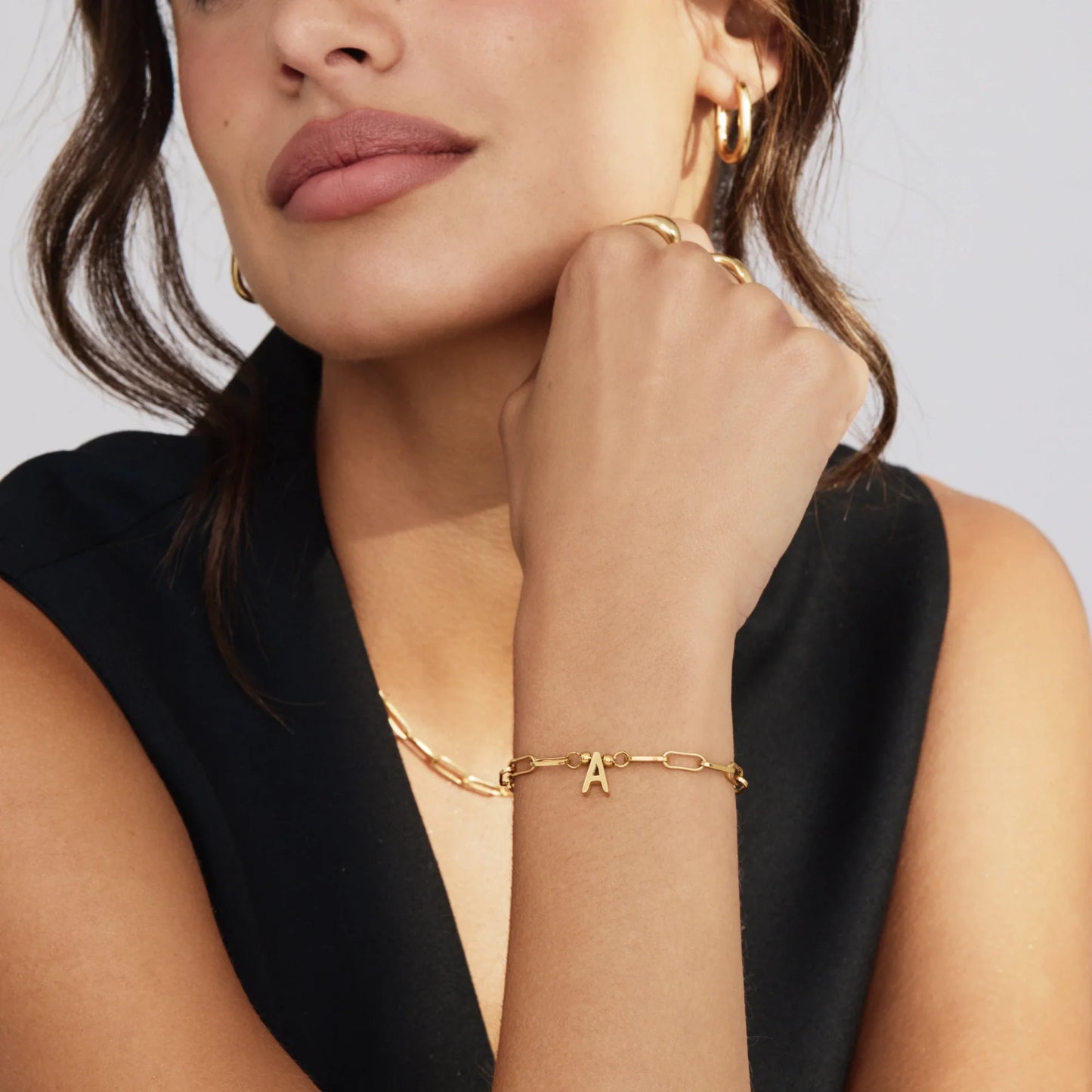 Paperclip Initial Charm Bracelet | 18K Gold-Plated | Engraved Initial