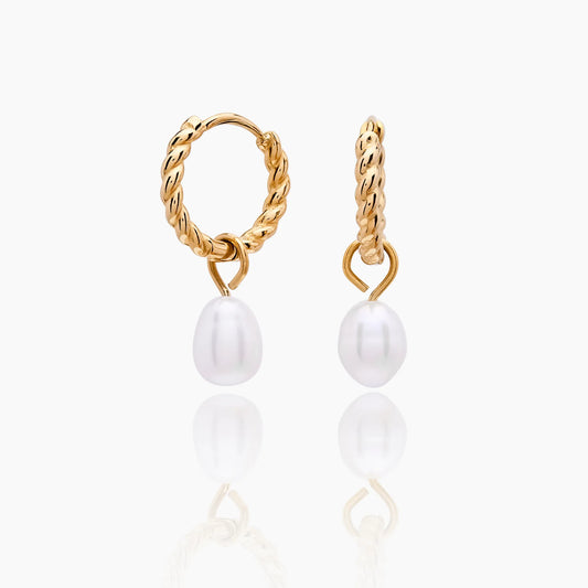Mini Twisted Pearl Hoops | 18K Gold-Plated | Freshwater Pearl Drop