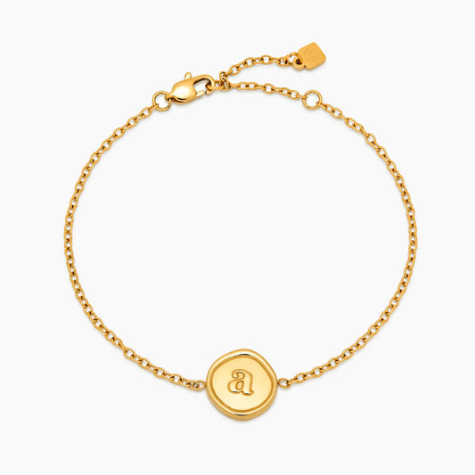 Initial Stamp Bracelet | 18K Gold-Plated | Wax Seal Initial Charm