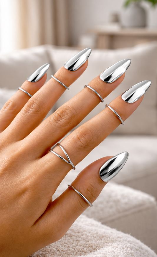 Metal Nail Rings Set - Gold Silver Adjustable Claws Jewelry for Fingertips