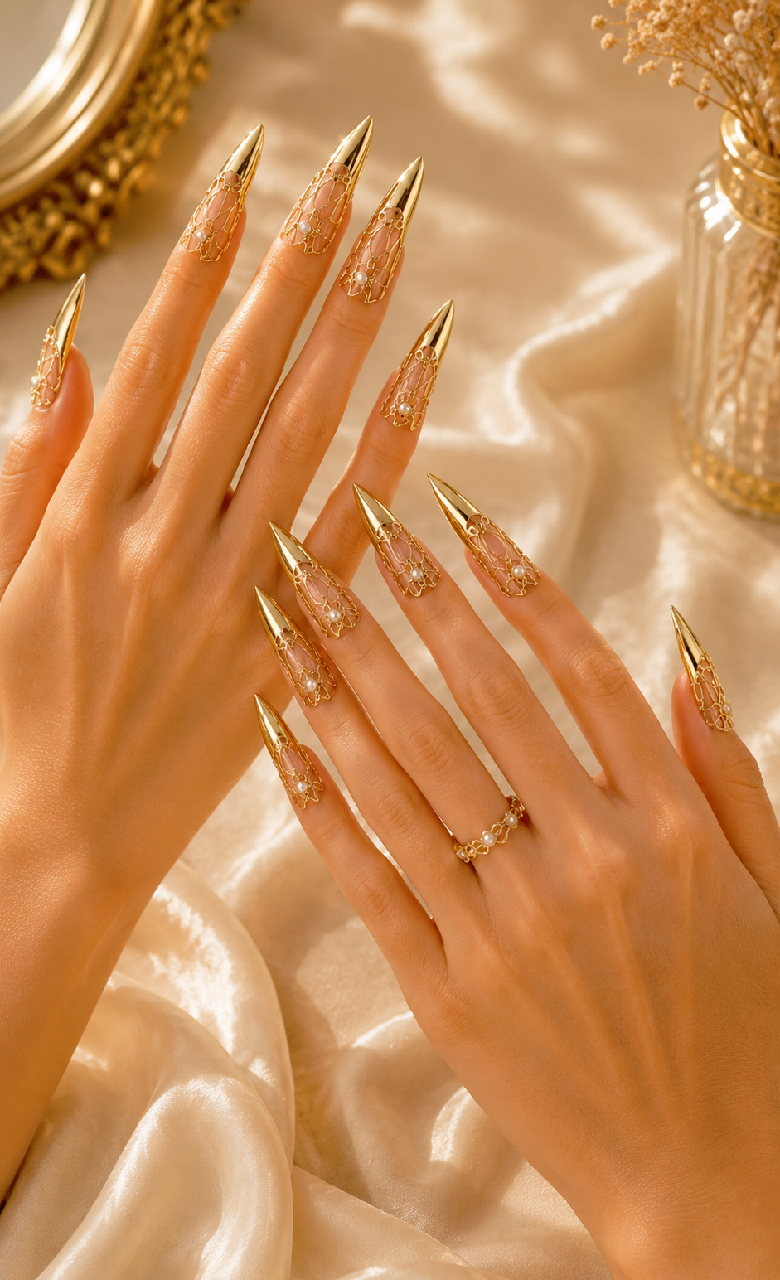 Gold Armor Nail Rings, Medieval Gothic Fingertip Jewelry, Fantasy Hanfu Claws