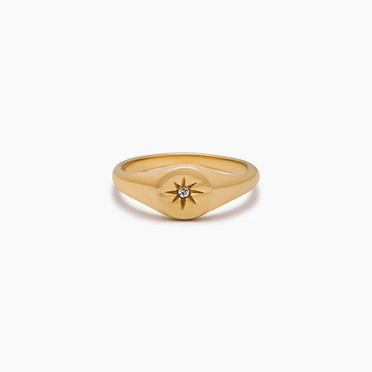 Stella Signet Ring | Gold-Plated | Starburst Engraving & Crystal