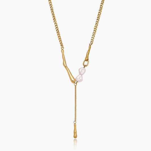 Elara Pearl Bar Necklace | 18K Gold-Plated Stainless Steel | Pearl & Gold Bar