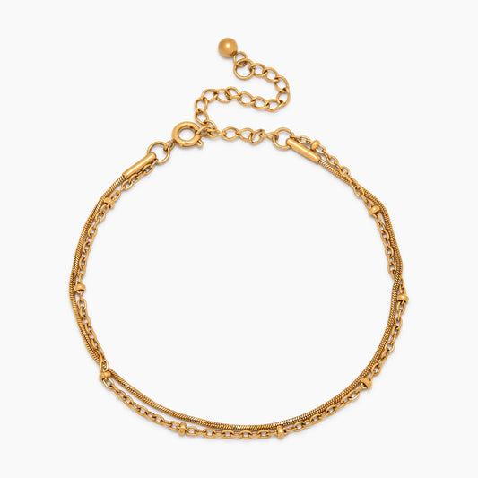 Beaded & Snake Chain Layered Bracelet | Gold-Plated | Snake & Satellite Stack