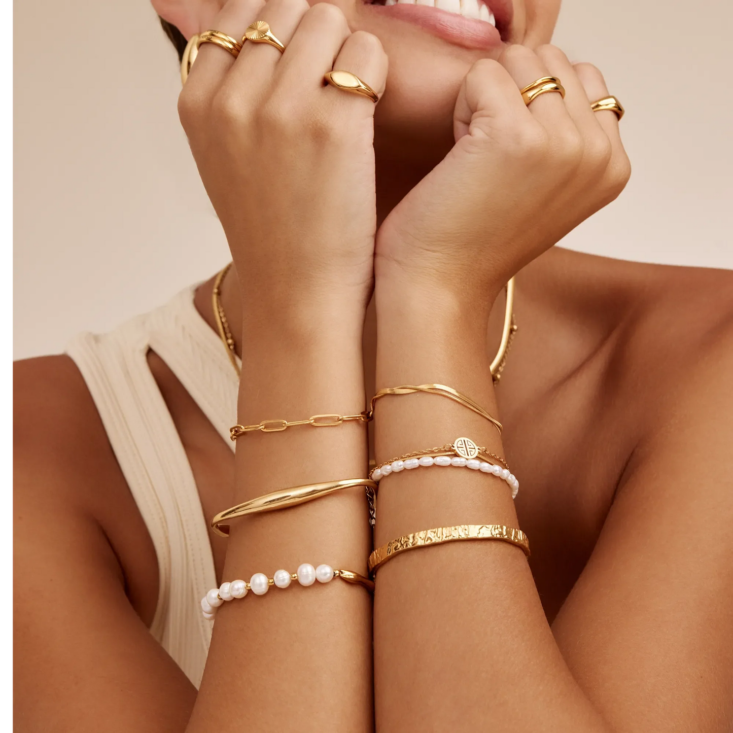 Double Snake Chain Layered Bracelet | Gold-Plated | Two-Chain Stack