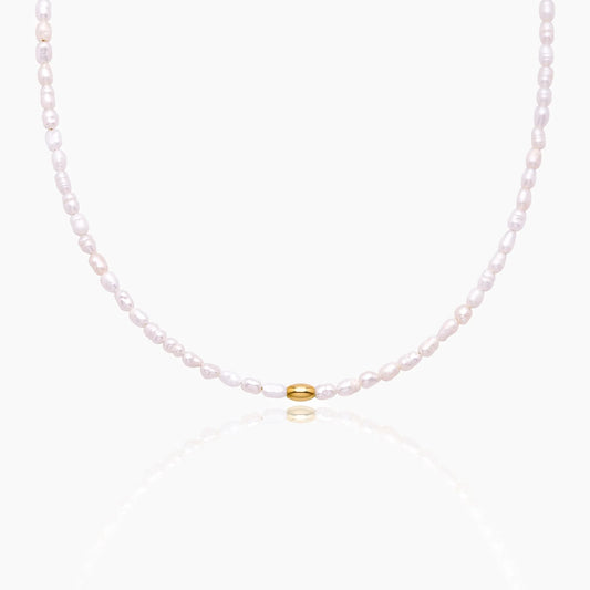 Essential Pearl Choker Necklace | Gold-Plated | Pearl Choker & Gold Bead Center