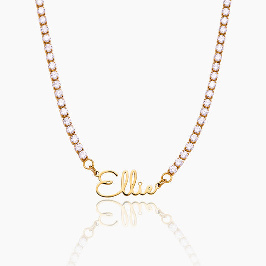 Signature Name Tennis Necklace | 18K Gold-Plated | Custom Script on Diamond Chain