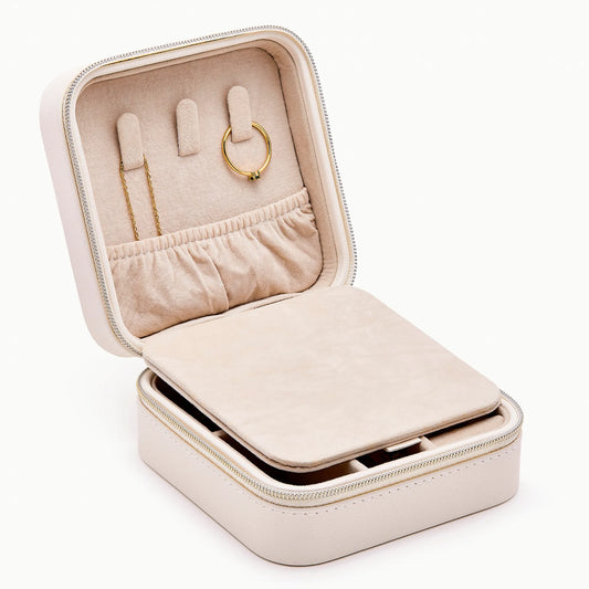 Olivia Jewelry Travel Box | Velvet Interior | 10x10x4.5cm Zip Case