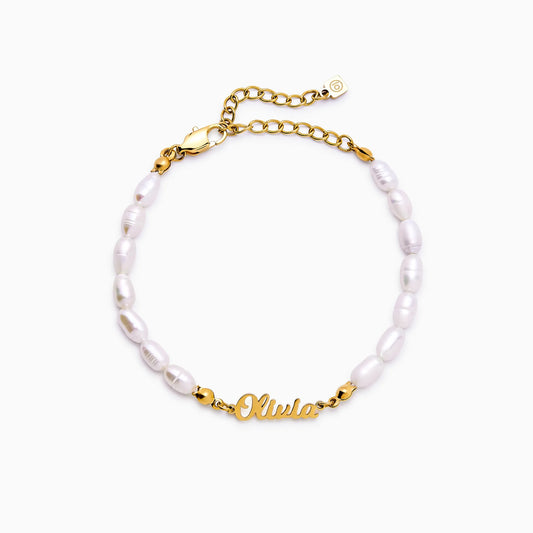 Freshwater Pearl Name Bracelet | Gold-Plated | Custom Name & Pearls