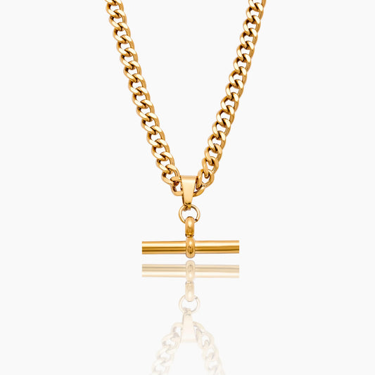 Curb Chain Fob Necklace | 18K Gold-Plated | T-Bar Focal Point, Structured Chain