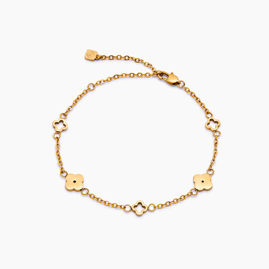 Dainty Clover Bracelet | Gold-Plated | Clover Charm Chain, 6"+2"