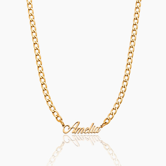 Bold Curb Name Necklace | Gold-Plated | Custom Name on Curb Chain