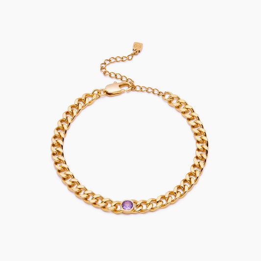 Curb Chain Birthstone Bracelet | 18K Gold-Plated | Bezel-Set Birthstone