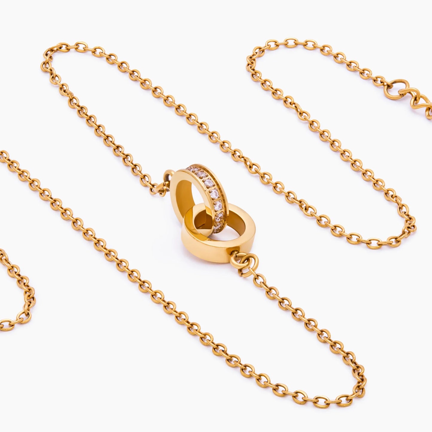 Interlinked Necklace | Gold-Plated | Double Circle & Sparkle Pendant