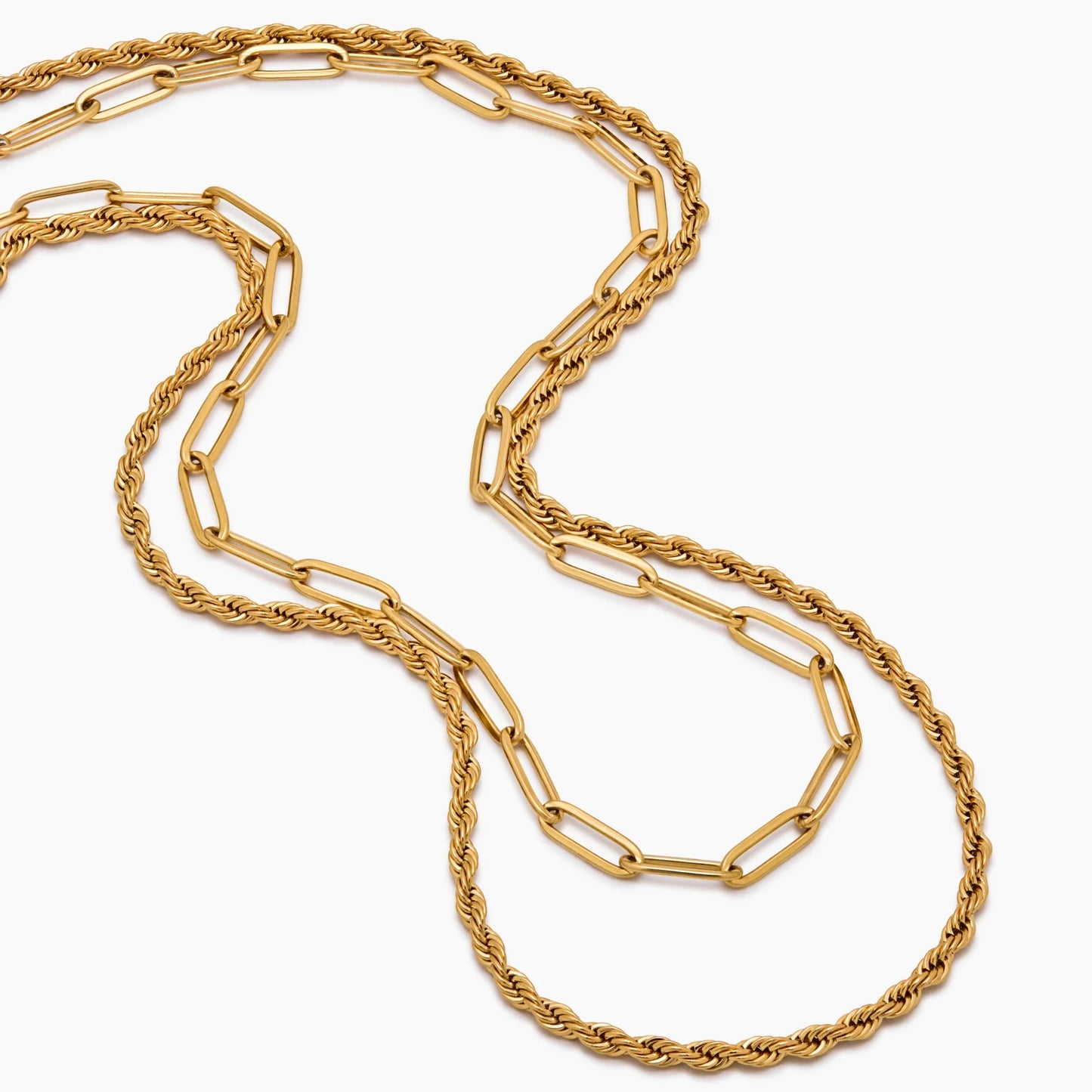 Paperclip & Rope Chain Layered Necklace | Gold-Plated | Two-Chain Layer