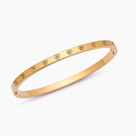Crystal Heart Bangle | Gold-Plated | Heart-Set Stones, 57mm Bangle