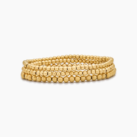Gold Beaded Bracelet Stack of 3 | 18K Gold-Plated | Layered Beaded Everyday Style