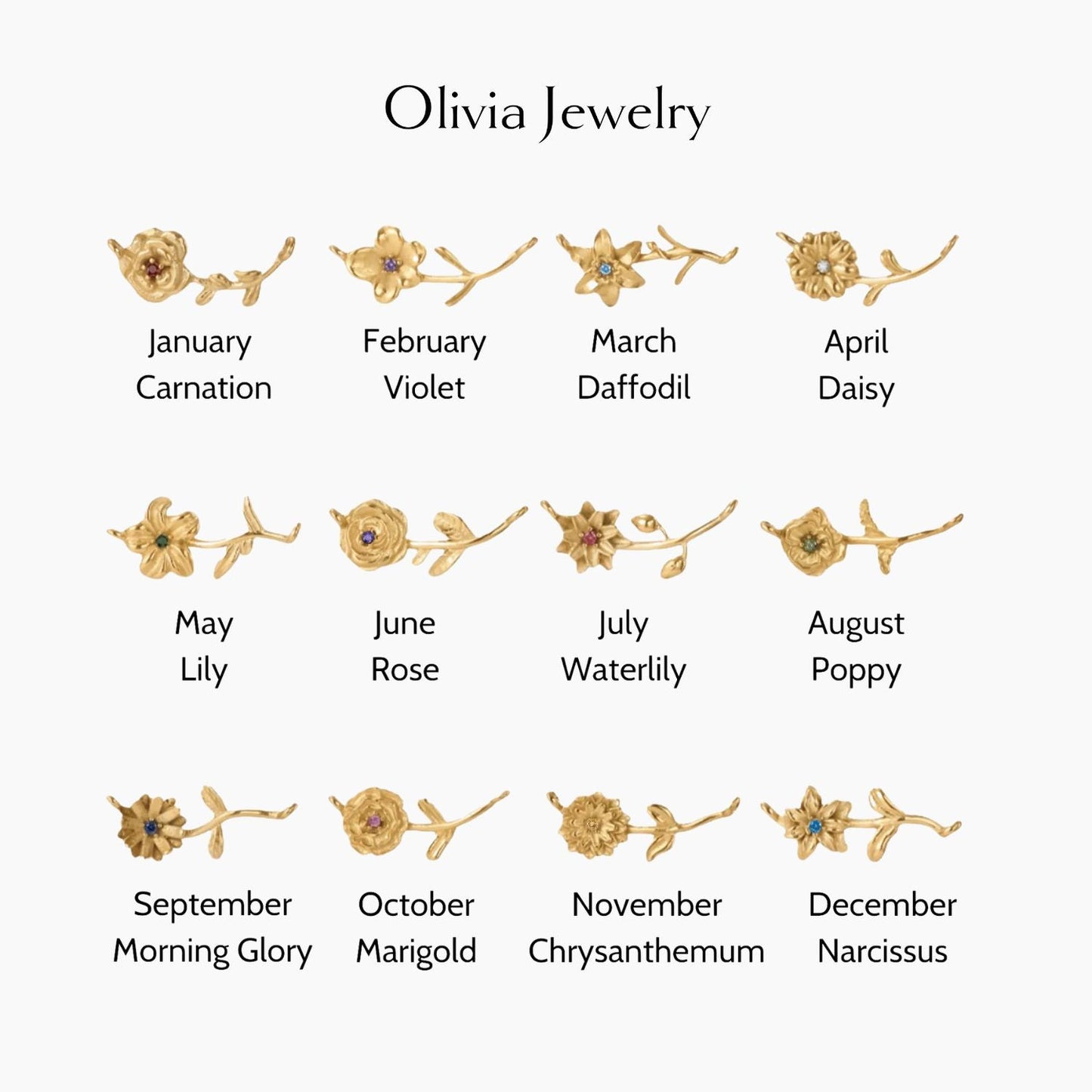 Dainty Birthflower Necklace | Gold-Plated | Birth Month Flower Pendant