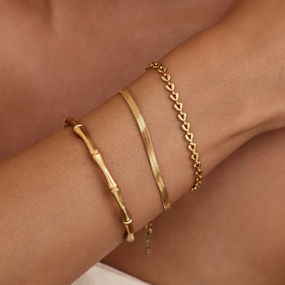Bamboo Gold Cuff Bracelet | 18K Gold-Plated | Bamboo-Inspired 5mm Cuff