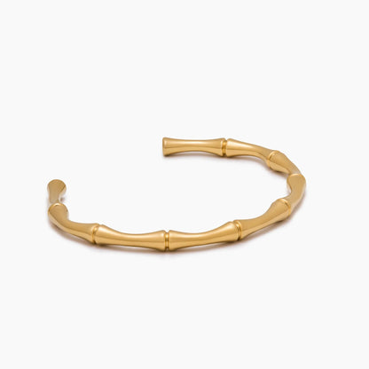 Bamboo Gold Cuff Bracelet | 18K Gold-Plated | Bamboo-Inspired 5mm Cuff