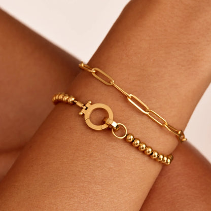 Essential Gold Beaded Bracelet | Gold-Plated | Charm Holder Clasp