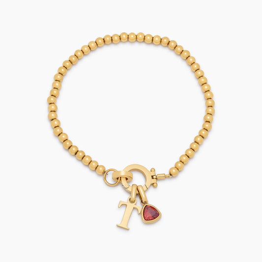 Beaded Birthstone Initial Charm Bracelet | 18K Gold-Plated | Personalized Stacking Style