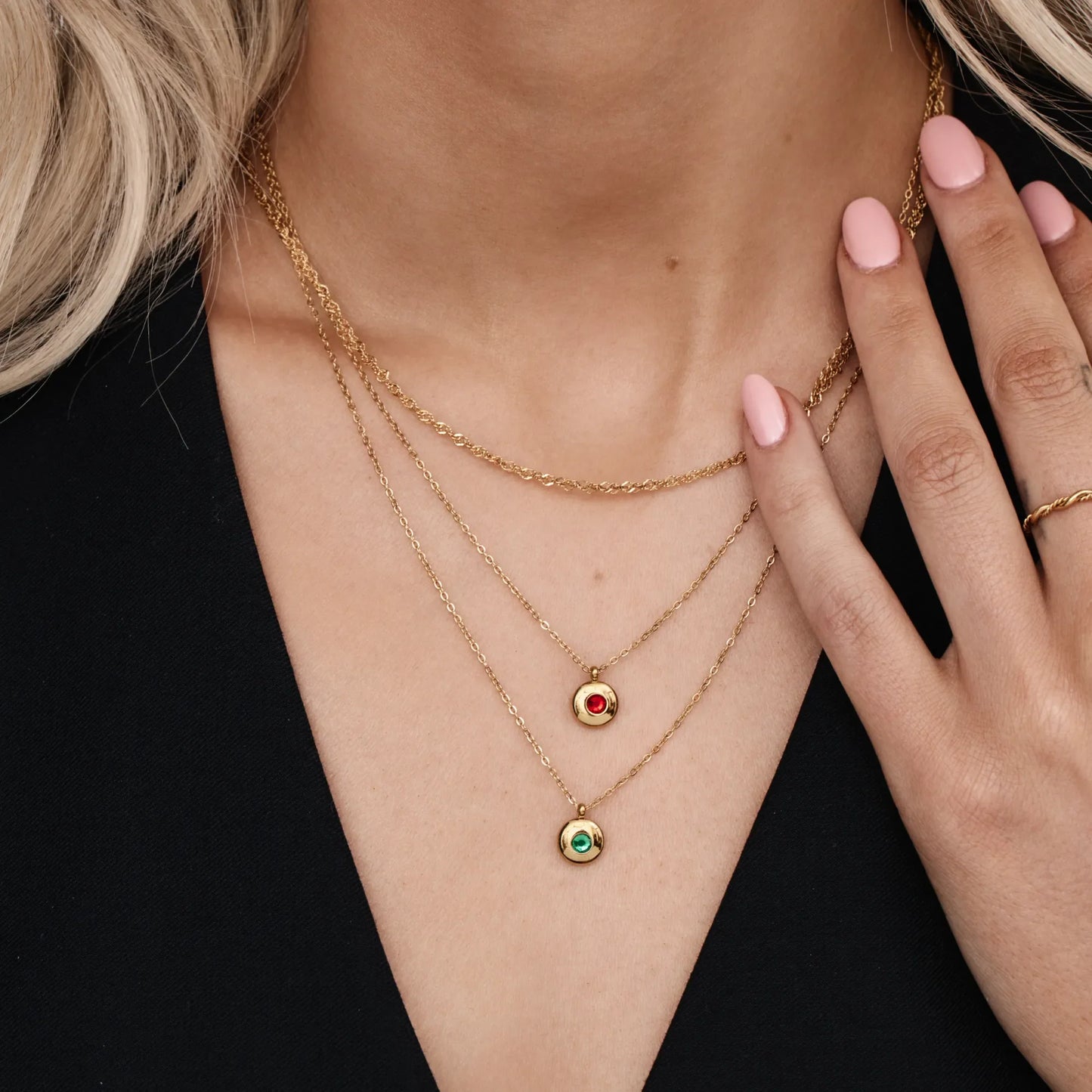 Mini Birthstone Pendant Necklace | 18K Gold-Plated | Bezel-Set Stone Pendant