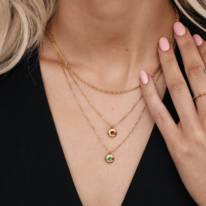 Mini Birthstone Pendant Necklace | 18K Gold-Plated | Bezel-Set Stone Pendant