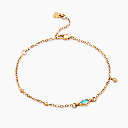 Aqua Droplet Bracelet | Gold-Plated | Aqua Stone Droplet Charm