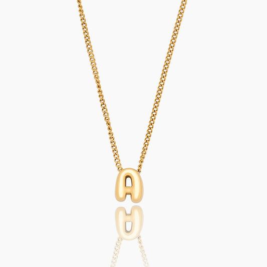 Bubble Initial Charm Necklace | 18K Gold-Plated | Rounded Letter on Fine Curb Chain