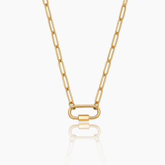 Carabiner Charm Lock Necklace | Gold-Plated | Modern Paperclip Chain