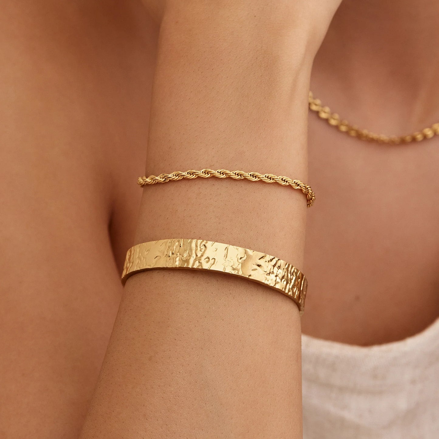 Chunky Textured Cuff Bracelet | Gold-Plated | Hammered 9.5mm Cuff