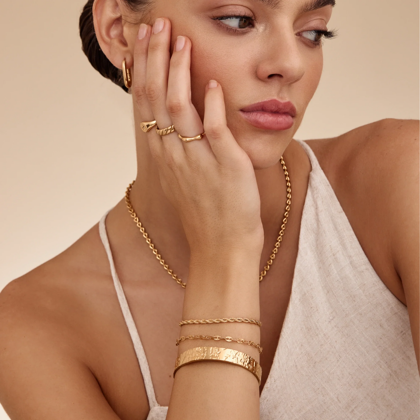 Chunky Textured Cuff Bracelet | Gold-Plated | Hammered 9.5mm Cuff