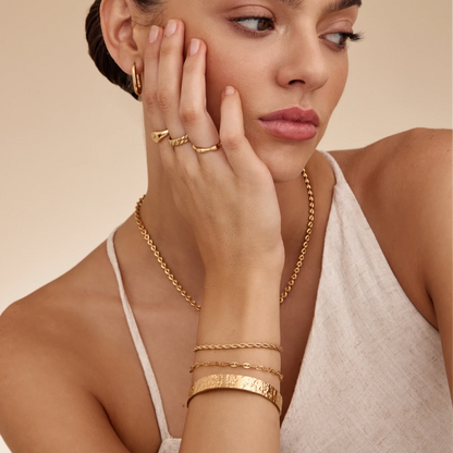 Chunky Textured Cuff Bracelet | Gold-Plated | Hammered 9.5mm Cuff