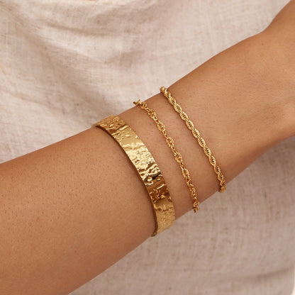 Chunky Textured Cuff Bracelet | Gold-Plated | Hammered 9.5mm Cuff