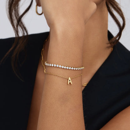 Dainty Initial Charm Bracelet | 18K Gold-Plated | Fine Chain Initial
