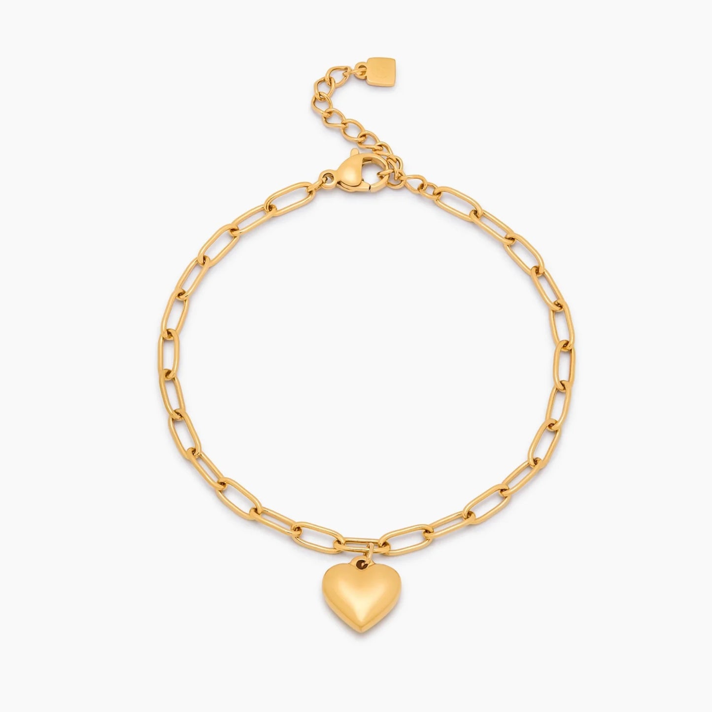 Paperclip Heart Charm Bracelet | 18K Gold-Plated | Polished Heart Charm