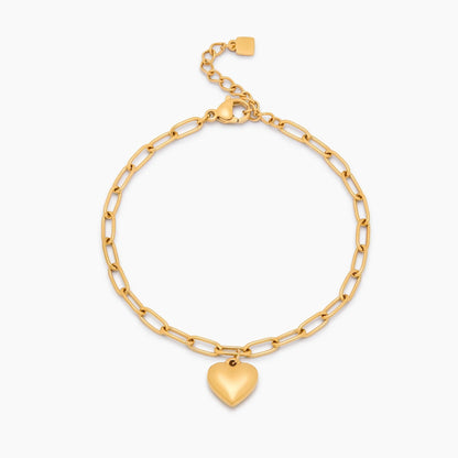 Paperclip Heart Charm Bracelet | 18K Gold-Plated | Polished Heart Charm