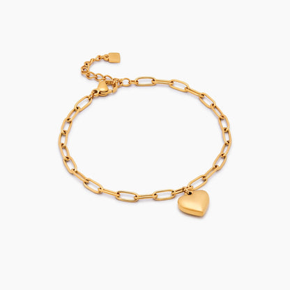 Paperclip Heart Charm Bracelet | 18K Gold-Plated | Polished Heart Charm