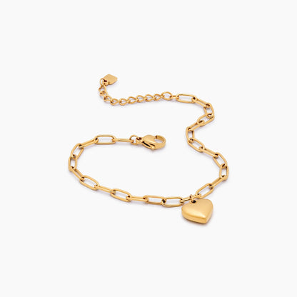 Paperclip Heart Charm Bracelet | 18K Gold-Plated | Polished Heart Charm