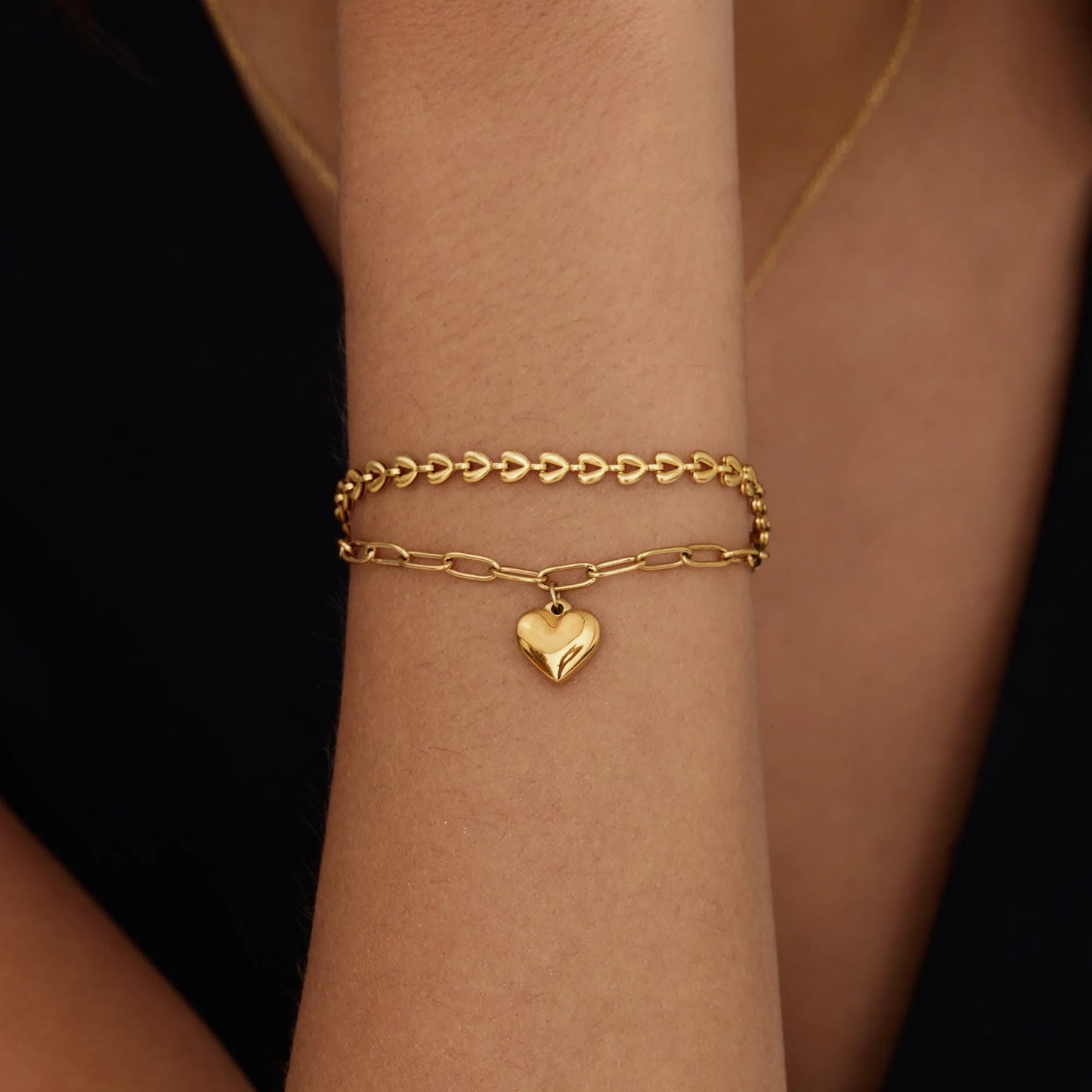 Paperclip Heart Charm Bracelet | 18K Gold-Plated | Polished Heart Charm
