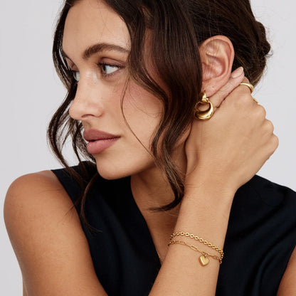 Paperclip Heart Charm Bracelet | 18K Gold-Plated | Polished Heart Charm