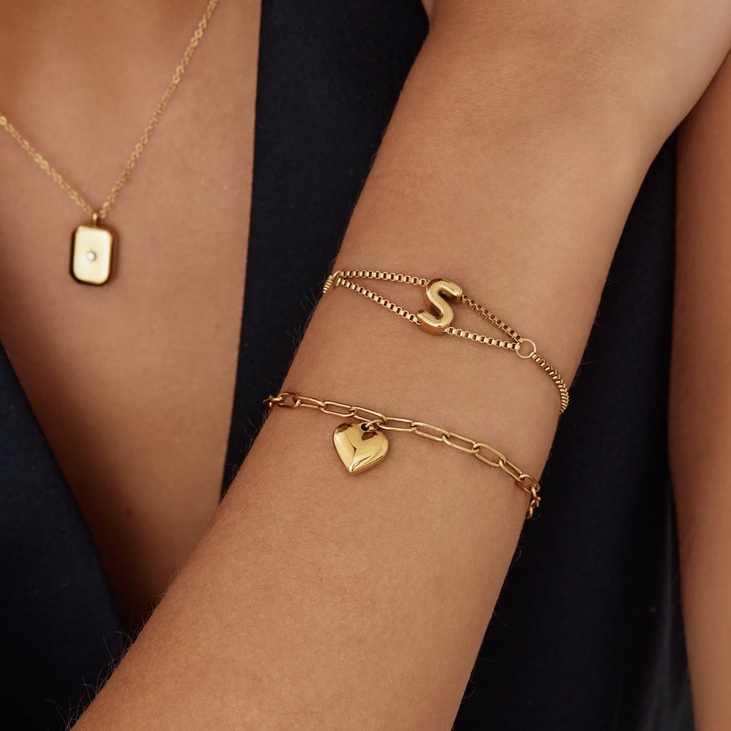 Paperclip Heart Charm Bracelet | 18K Gold-Plated | Polished Heart Charm