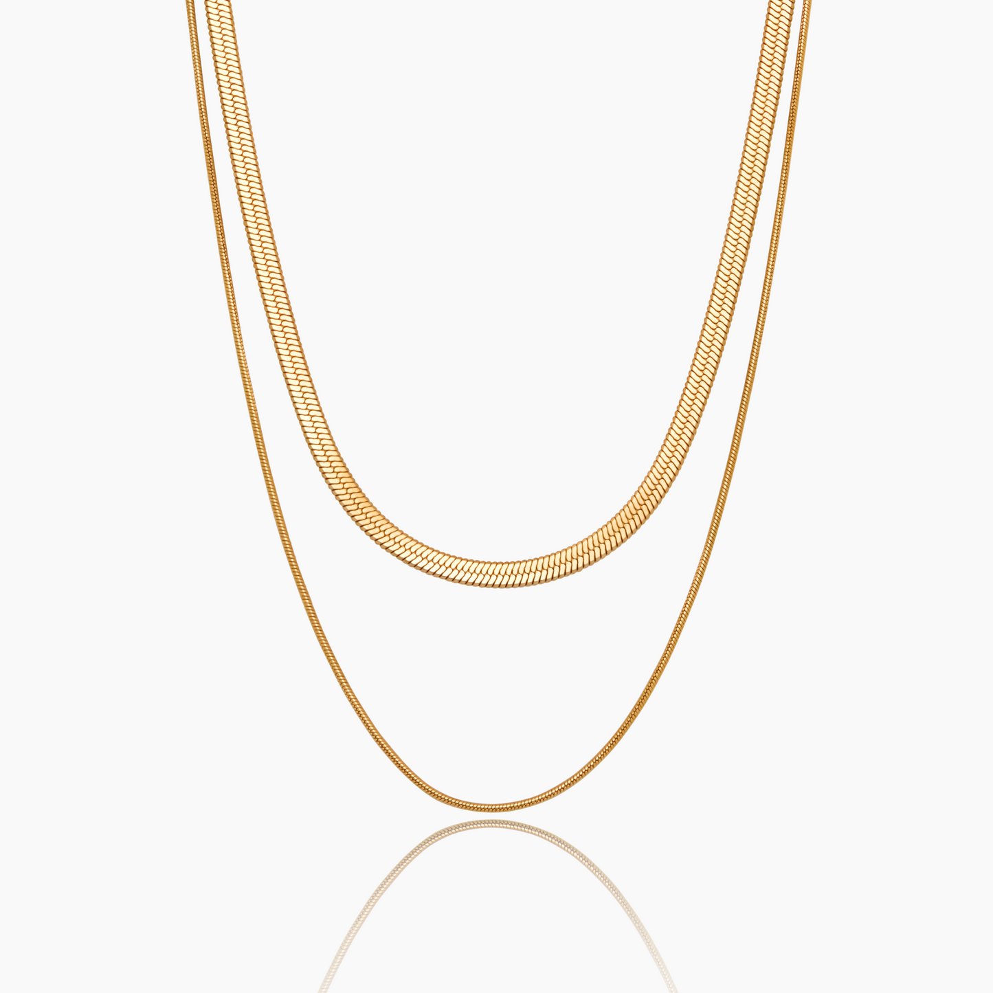 Double Snake Chain Layered Necklace | Gold-Plated | Two Snake Chains