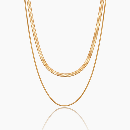 Double Snake Chain Layered Necklace | Gold-Plated | Two Snake Chains